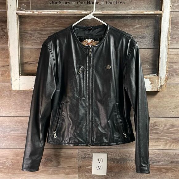 Harley Davidson Womens Leather Motorcycle Jacket Embroidered Logo Size XL Vtg - Picture 2 of 15